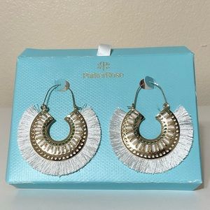 NWOT Parker Rose Boho Fringe Hoop Earrings White, Gold